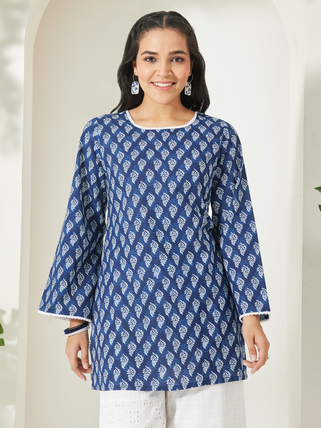 Janasya Indigo Straight Cotton Tunic | Grocsy