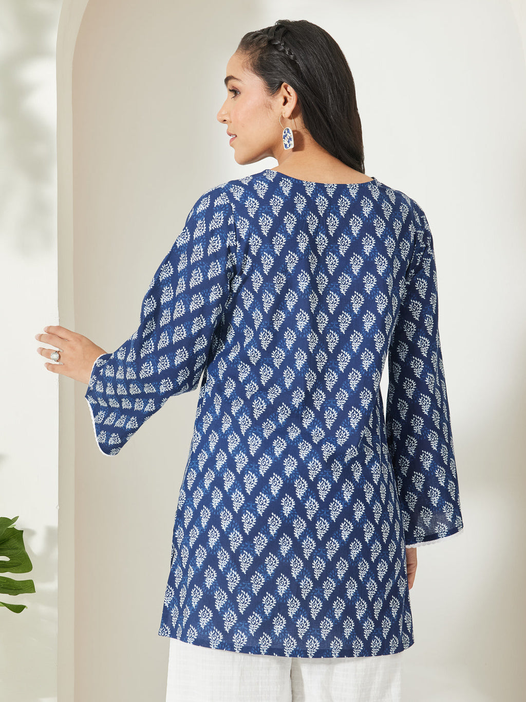Janasya Indigo Straight Cotton Tunic | Grocsy