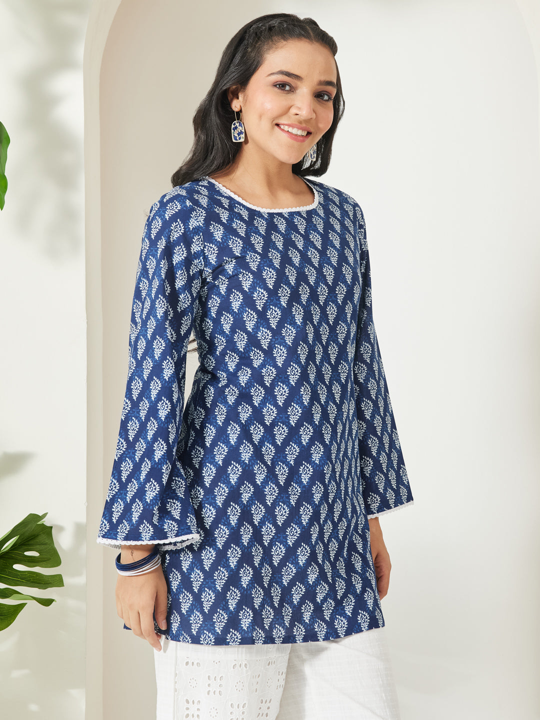 Janasya Indigo Straight Cotton Tunic | Grocsy