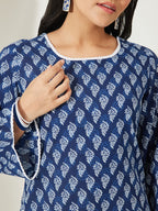 Janasya Indigo Straight Cotton Tunic | Grocsy