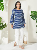 Janasya Indigo Straight Cotton Tunic | Grocsy