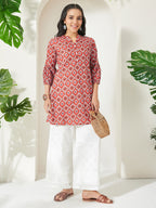 Janasya Red A-Line Cotton Tunic | Grocsy
