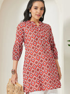 Janasya Red A-Line Cotton Tunic | Grocsy