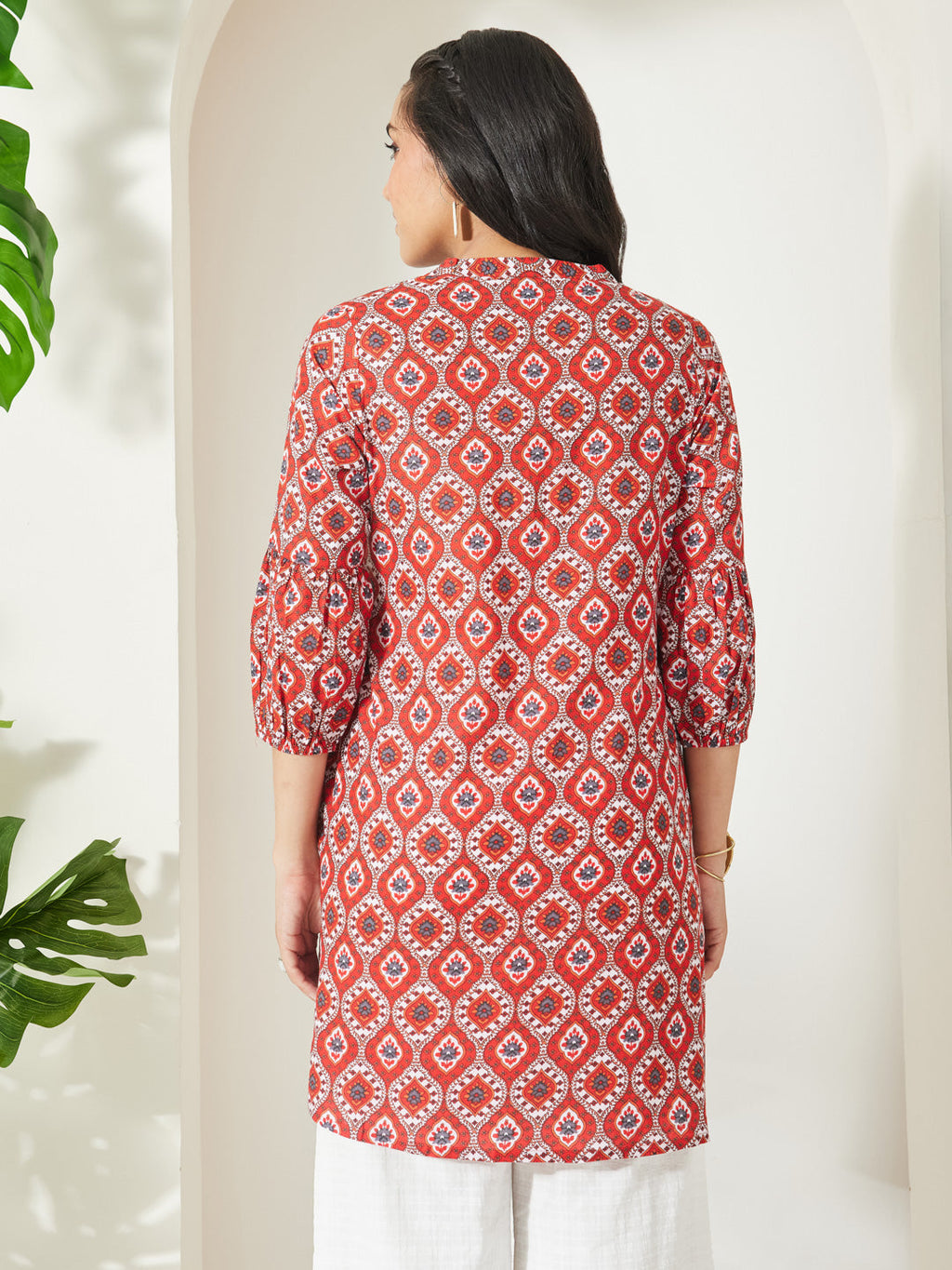 Janasya Red A-Line Cotton Tunic | Grocsy