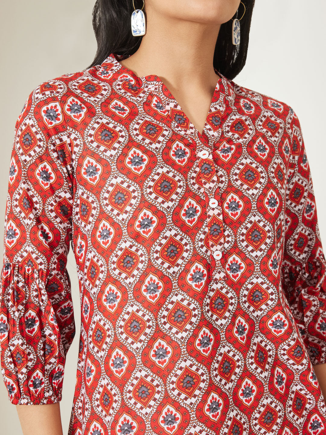 Janasya Red A-Line Cotton Tunic | Grocsy