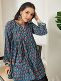 Janasya Teal A-Line Cotton Tunic | Grocsy