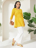 Janasya Yellow A-Line Cotton Tunic | Grocsy
