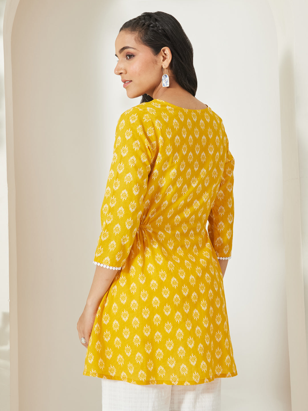 Janasya Yellow A-Line Cotton Tunic | Grocsy