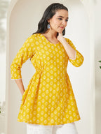 Janasya Yellow A-Line Cotton Tunic | Grocsy