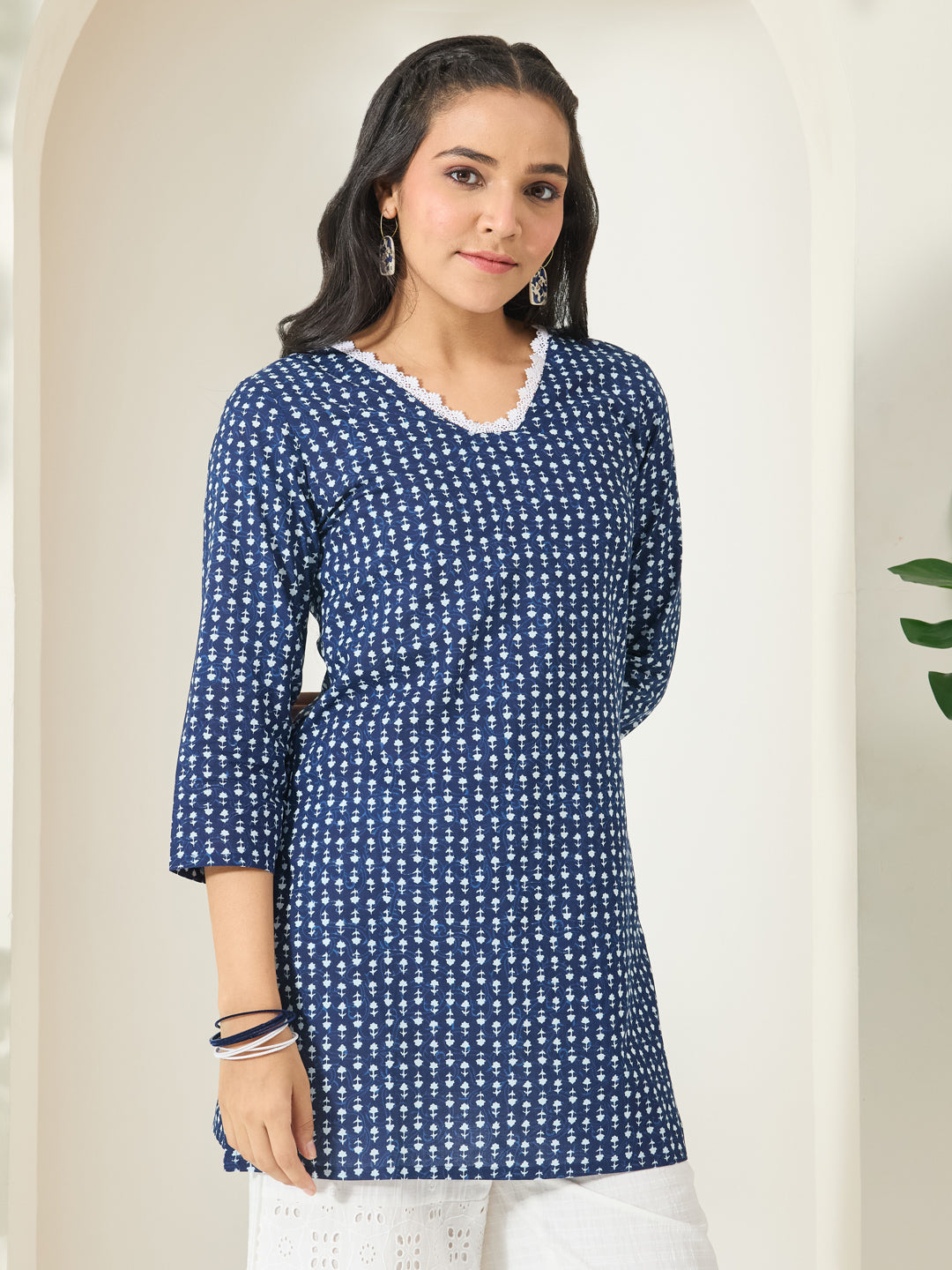 Janasya Indigo Straight Cotton Tunic | Grocsy