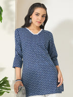Janasya Indigo Straight Cotton Tunic | Grocsy