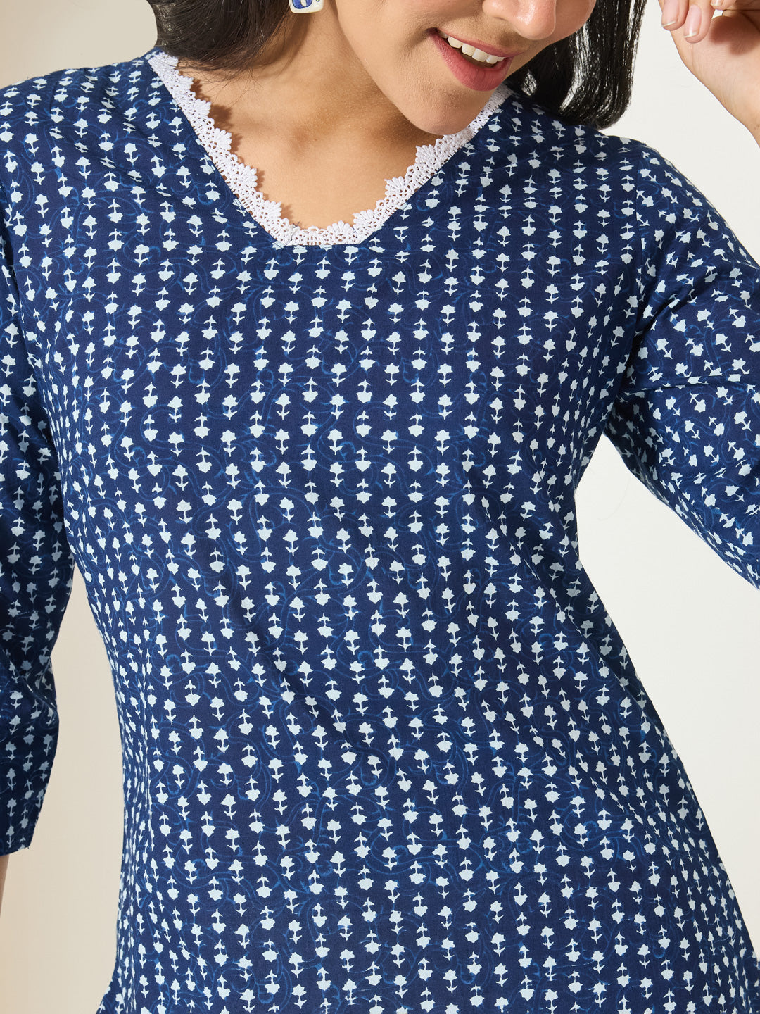 Janasya Indigo Straight Cotton Tunic | Grocsy