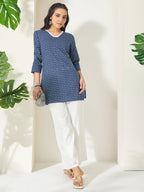 Janasya Indigo Straight Cotton Tunic | Grocsy