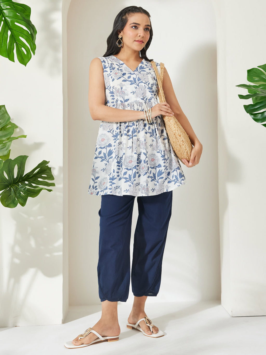 Janasya White A-Line Cotton Tunic | Grocsy