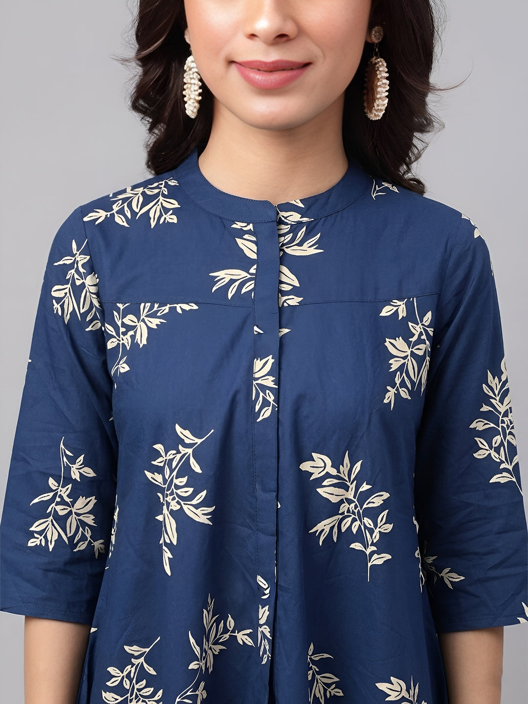 Janasya Navy Blue A-Line Cotton Tunic | Grocsy
