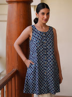 Janasya Blue A-Line Cotton Tunic | Grocsy
