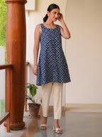 Janasya Blue A-Line Cotton Tunic | Grocsy