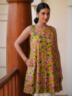 Janasya Yellow A-Line Cotton Tunic | Grocsy