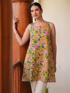 Janasya Yellow A-Line Cotton Tunic | Grocsy
