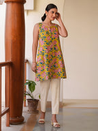 Janasya Yellow A-Line Cotton Tunic | Grocsy