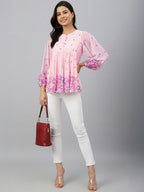 Janasya Lavender A-Line Dobby Georgette Tunic | Grocsy