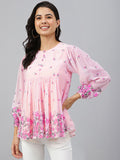 Janasya Lavender A-Line Dobby Georgette Tunic | Grocsy