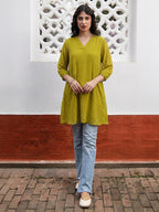 Janasya Lime A-Line Dobby Chiffon Tunic | Grocsy
