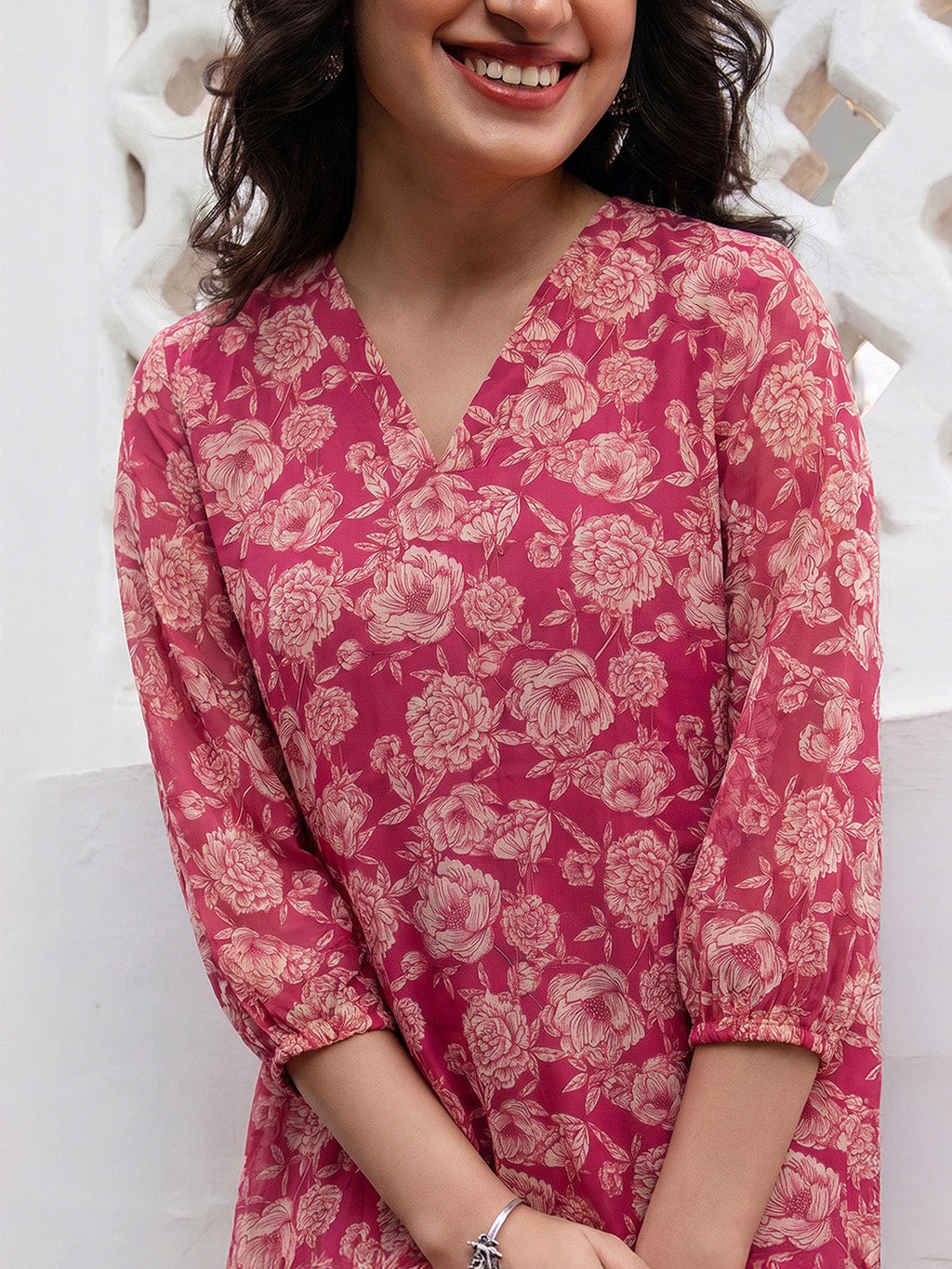 Janasya Pink A-Line Georgette Tunic | Grocsy