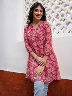 Janasya Pink A-Line Georgette Tunic | Grocsy