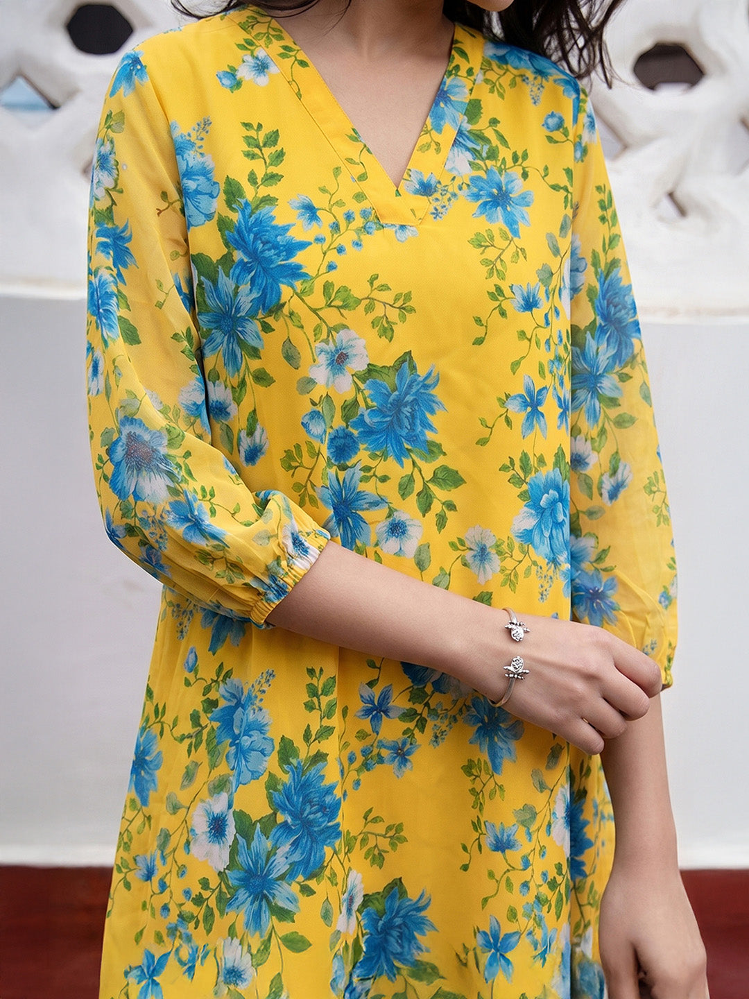 Janasya Yellow A-Line Georgette Tunic | Grocsy