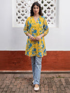 Janasya Yellow A-Line Georgette Tunic | Grocsy