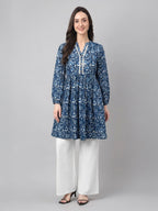 Janasya Indigo A-Line Cotton Tunic | Grocsy