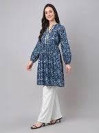 Janasya Indigo A-Line Cotton Tunic | Grocsy