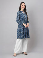 Janasya Indigo A-Line Cotton Tunic | Grocsy