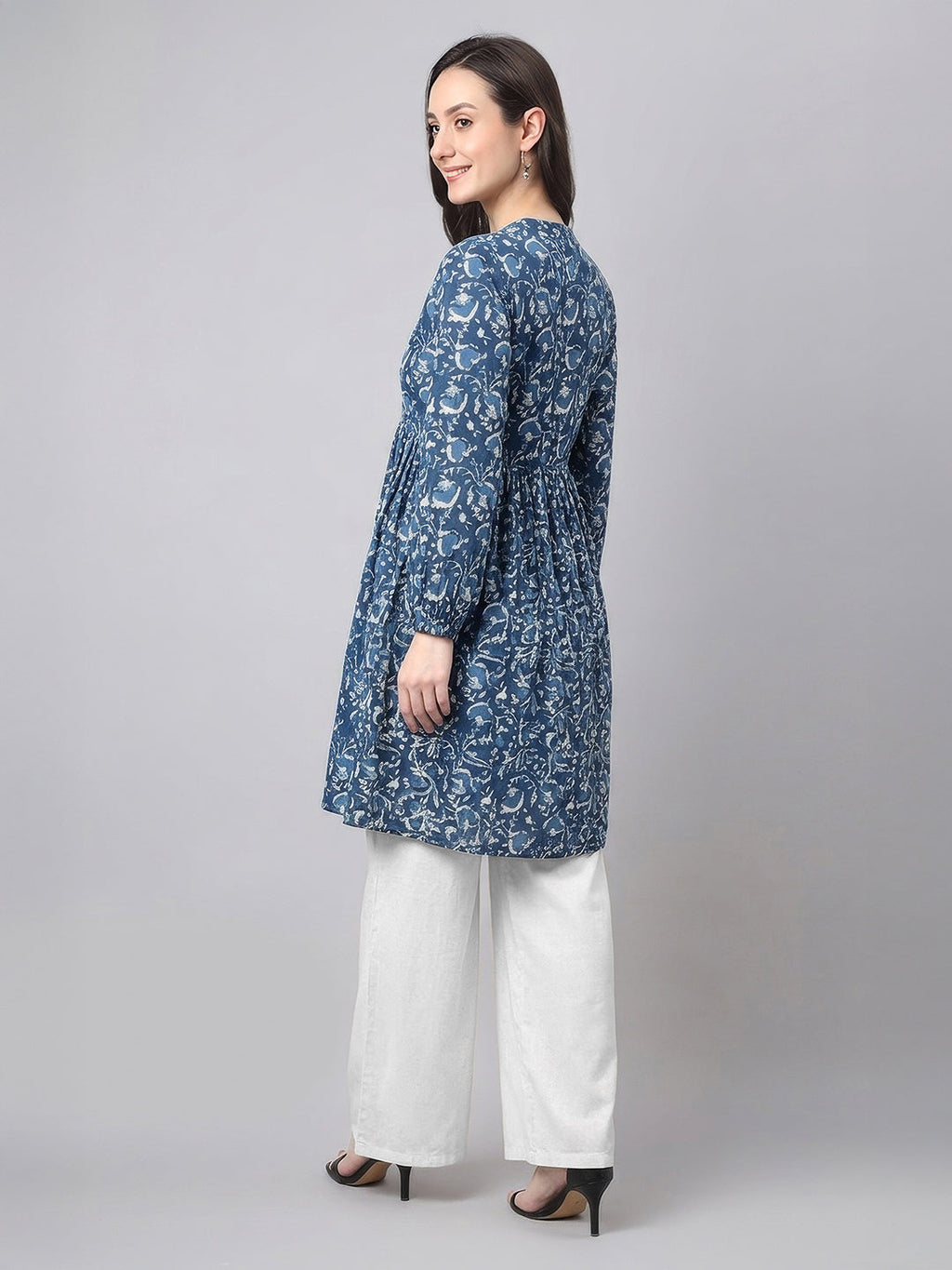 Janasya Indigo A-Line Cotton Tunic | Grocsy