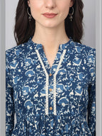 Janasya Indigo A-Line Cotton Tunic | Grocsy