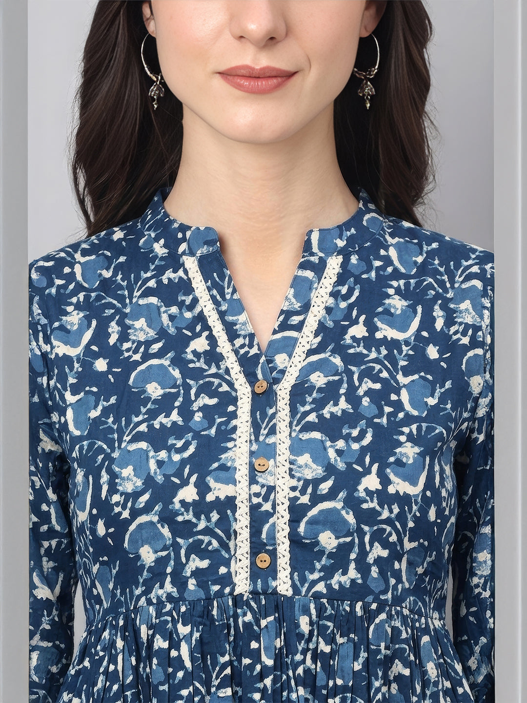 Janasya Indigo A-Line Cotton Tunic | Grocsy