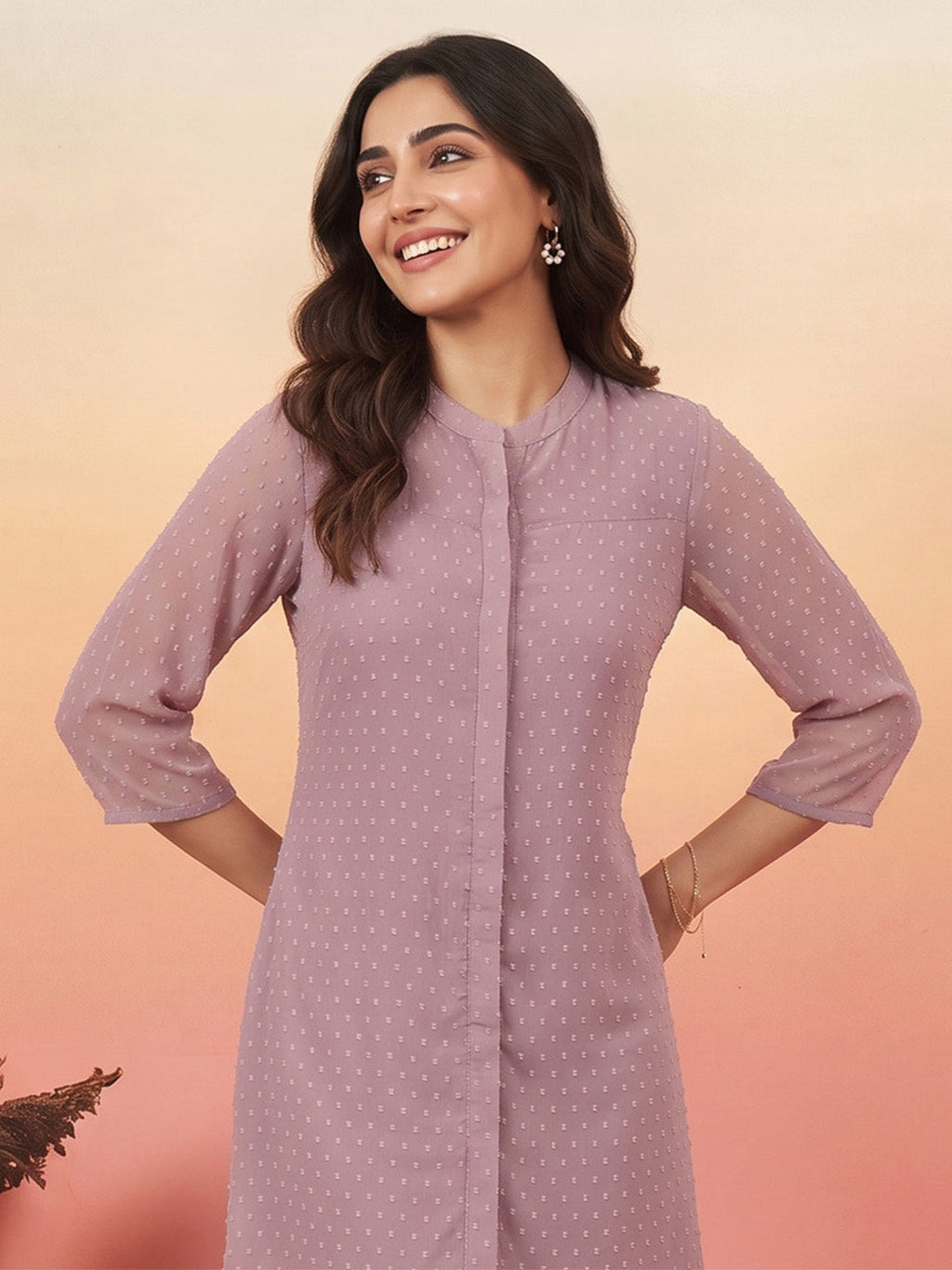 Janasya Lavender A-Line Dobby Chiffon Tunic | Grocsy