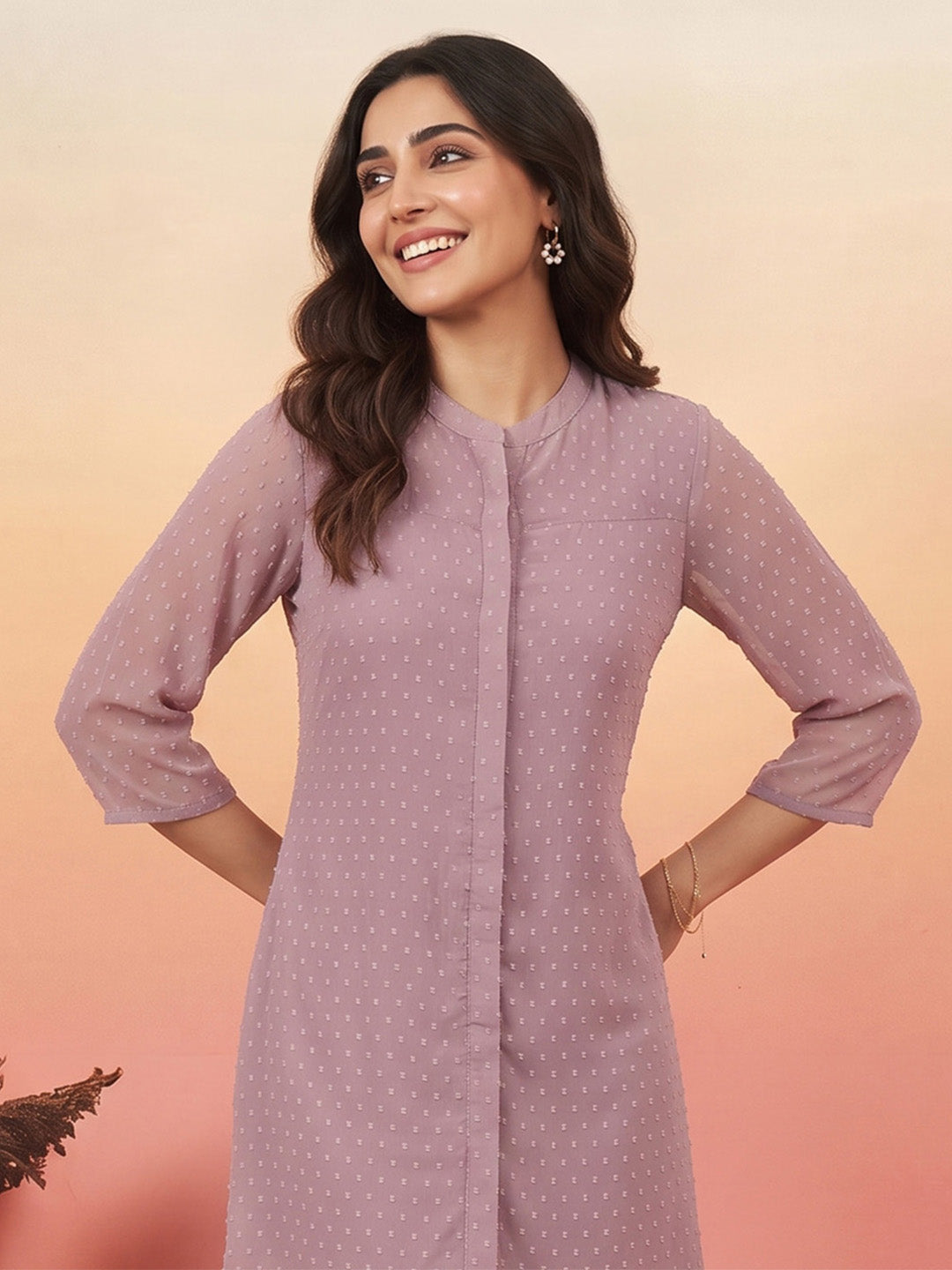 Janasya Lavender A-Line Dobby Chiffon Tunic | Grocsy