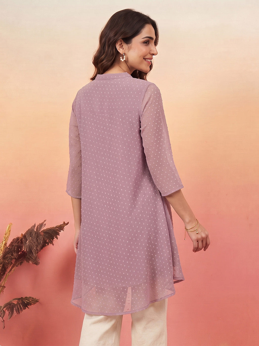 Janasya Lavender A-Line Dobby Chiffon Tunic | Grocsy