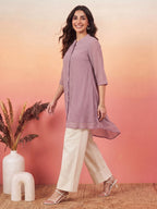 Janasya Lavender A-Line Dobby Chiffon Tunic | Grocsy