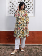 Janasya Beige A-Line Cotton Tunic | Grocsy