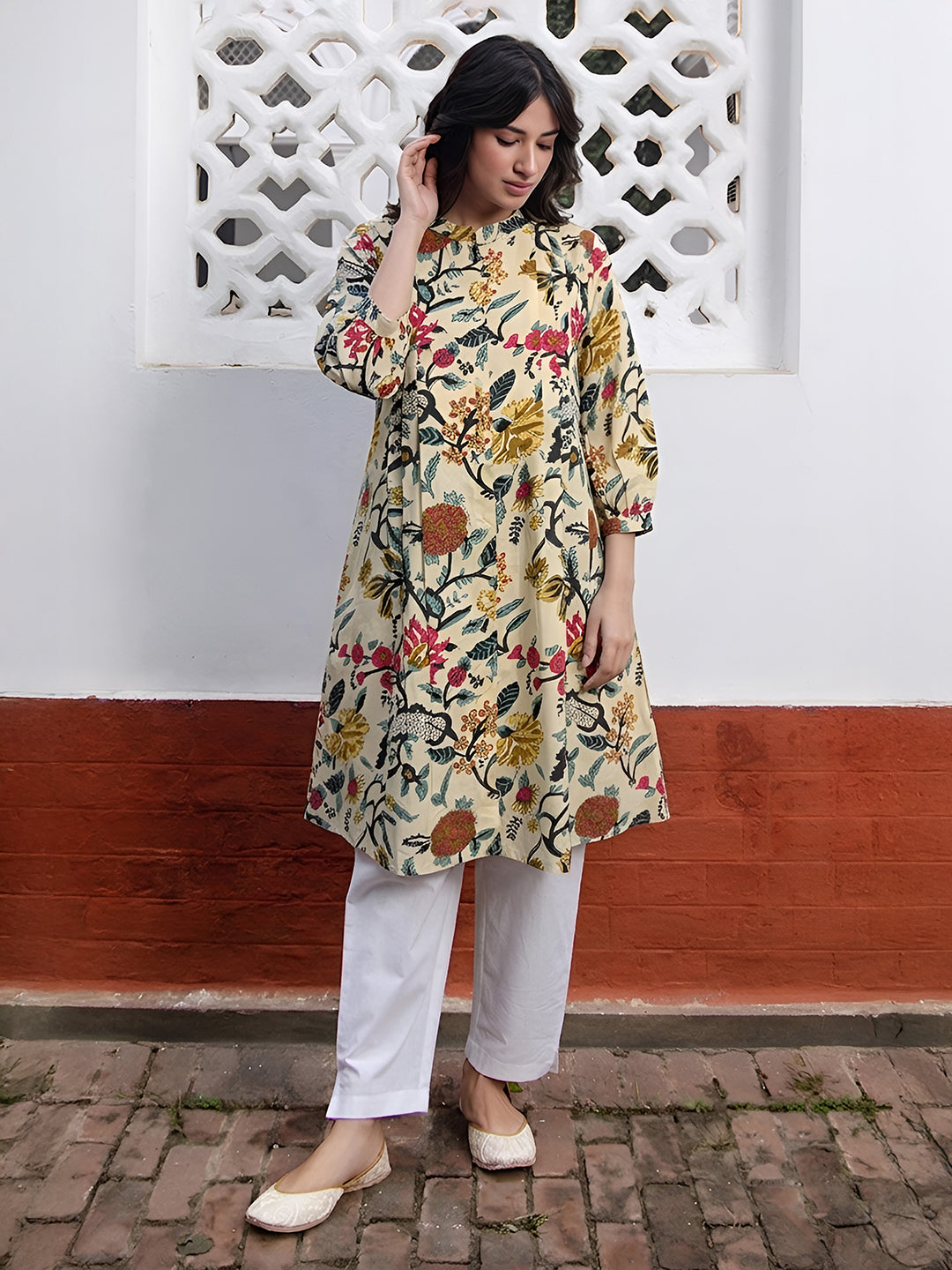 Janasya Beige A-Line Cotton Tunic | Grocsy