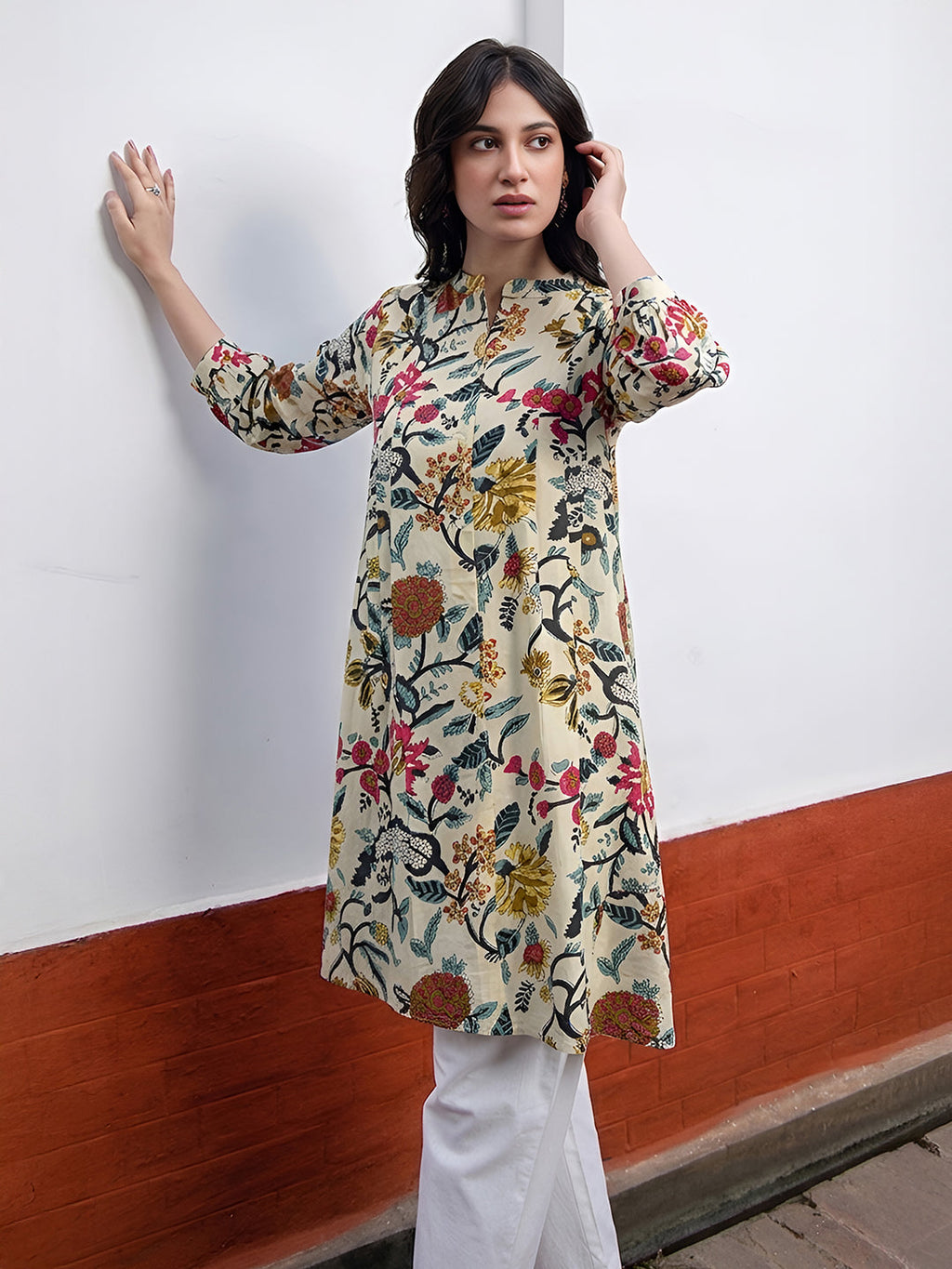Janasya Beige A-Line Cotton Tunic | Grocsy