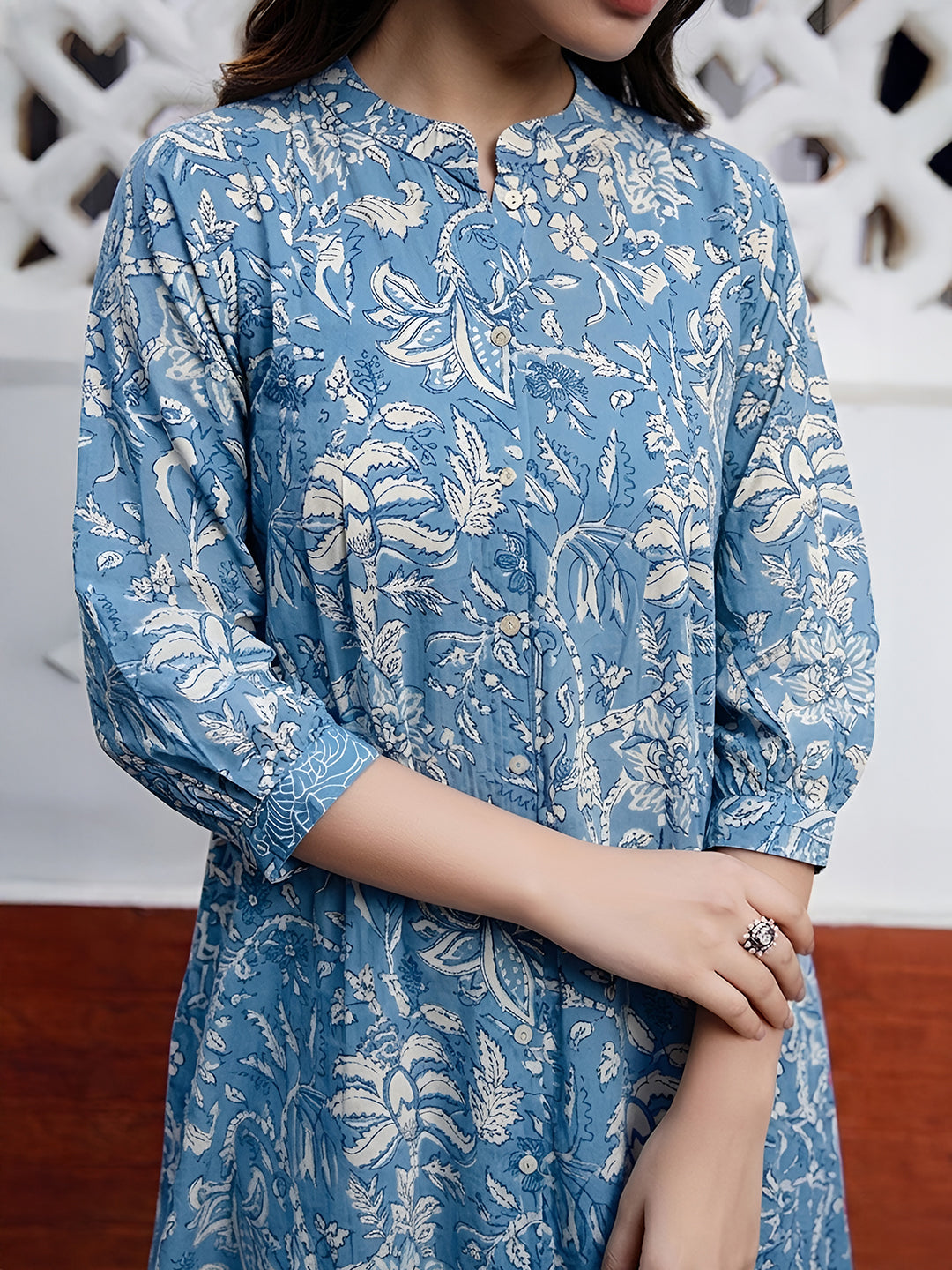 Janasya Sky Blue A-Line Cotton Tunic | Grocsy