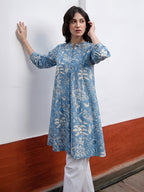 Janasya Sky Blue A-Line Cotton Tunic | Grocsy
