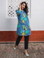 Janasya Blue A-Line Cotton Tunic | Grocsy