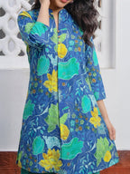Janasya Blue A-Line Cotton Tunic | Grocsy