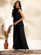 Janasya Black Dobby Chiffon Self Design Co-Ords | Grocsy