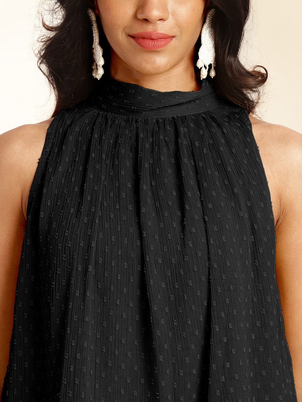 Janasya Black Dobby Chiffon Self Design Co-Ords | Grocsy